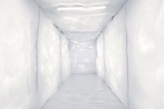 Plastikowa Apoteoza (wnętrze z włączonymi światłami), 6x2,4x2,6 m, kontener, plastik termoformowany, światło LED, 2019